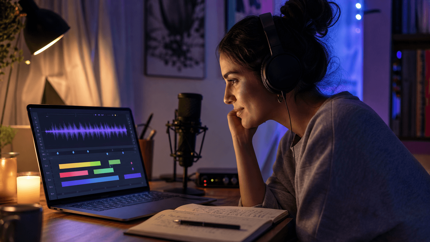 Singer listening to isolated vocals and coaching feedback on a laptop